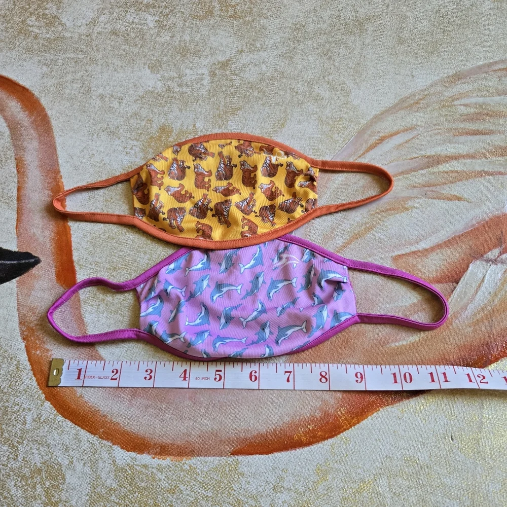 3/$25 Reusable Face Masks Bundle Of Two Animal Print Dolphin Tiger Pink Orange